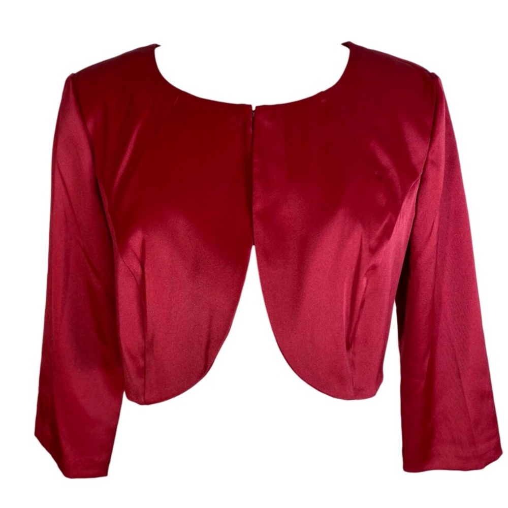 Red Bolero Jacket Satin Top Long Sleeves NWT